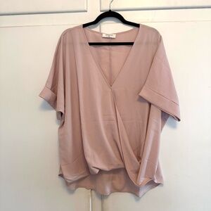 Zenana 3X Faux Wrap Short Sleeves Blouse Pink